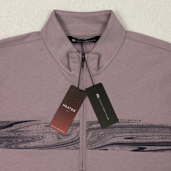 Travis Mathew Mens S Swell Season 1/4 Zip Golf Pullover Heather Mauve ECO NWT - Picture 7 of 11